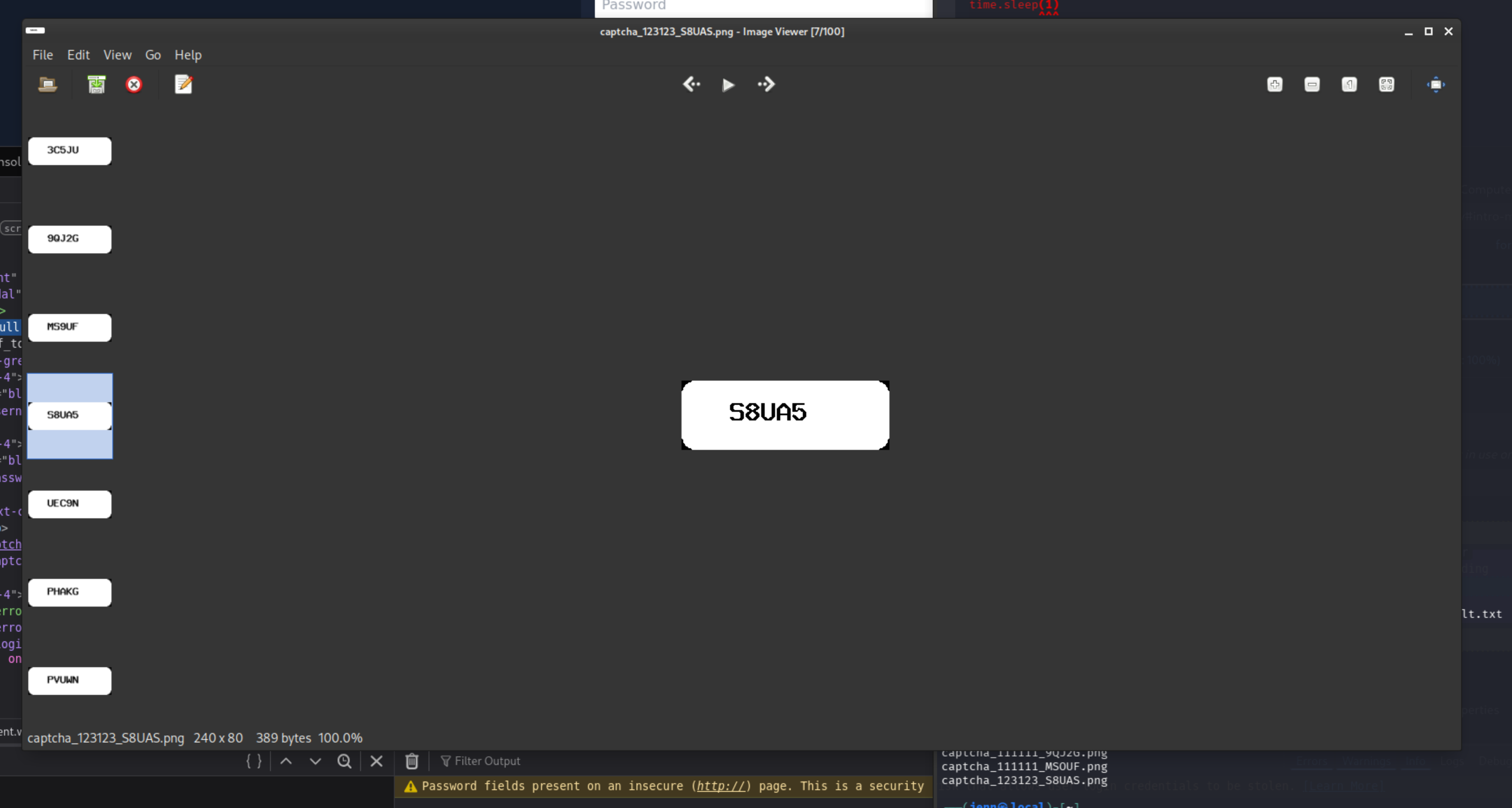 CAPTCHA image opened showing distorted text